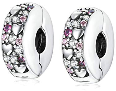 MEETCCY Clip Spacer Sterling Silver Blue White Crystal Charm Clip Lock Spacer Stopper Bead for Bracelet, Compatible with European Charm Bracelet Beads