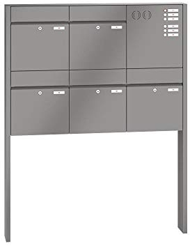 RENZ/Plan / 5er Freistehende Briefkastenanlage Standbriefkasten mit Sprechfeld/RAL-Farbe 9007 Volumen 28 L/zum Einbetonieren/Dein-Briefkasten.de