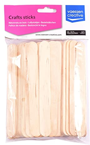 Vaessen creative Bâtonnets de Glace en Bois, 80 Unités, 1,8 x 15 cm, Œuvres d'art en 3D, Loisirs Créatifs pour Enfants, Décoration Intérieure, etc, Bouleau Naturel