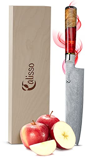 Calisso Santoku 67 Lagen Damaststahl - Damastmesser, Küchenmesser, japanisches Messer, Kochmesser