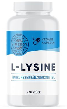 Vimergy L-Lysine 500 mg Kapseln, 270 Einnahmen – L-Lysin Aminosäuren Kapseln – Vegane Kapsel ohne Gelstoffe – Gentechnik- und Glutenfrei, keine Gelatine, Koscher (270 Stück)