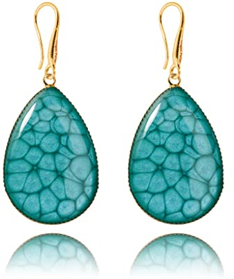 Elegant Lang Leicht Tropfen Ohrringe für Damen (Stil 13 - Blau Türkis Gold)