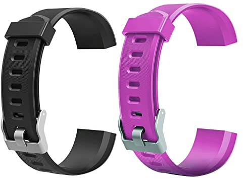 Demiawaking 2PCS Bracelet Rechange pour Montre Connectée Homme, Accessoire de Montre Bracelet, Remplacement Coloré pour Montre Intelligente ID115Plus HR 215mm/20mm (Noir+Violet)
