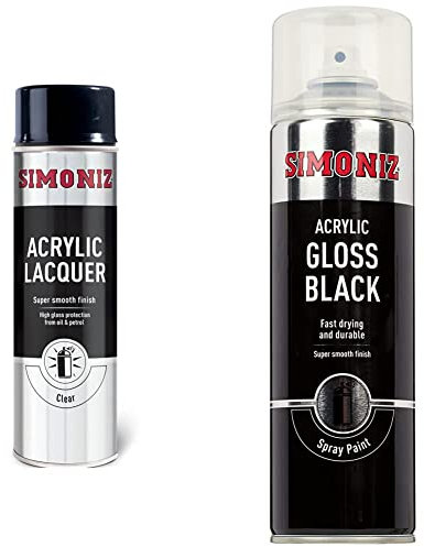 Holts LOYSIMP22C Simoniz Clear Acrylic Lacquer, 500 ml & SIMP15 Simoniz Acrylic Aerosol Paint, Black, 500ml
