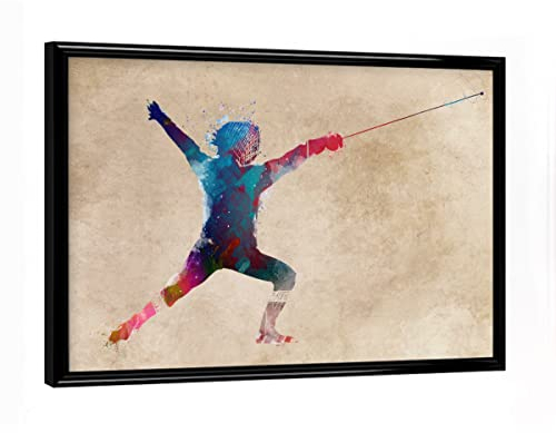 artboxONE Poster mit schwarzem Rahmen 18x13 cm Sport Fencing - Bild Sport beige fechten