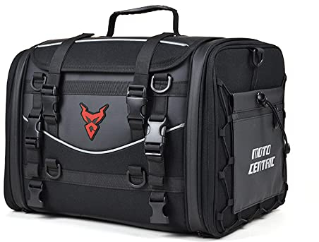 MIGHTYDUTY Sacoche Moto Selle Arriere Extensible Volume élevé 45-60L/55-70L Sac Casque Moto étanche Multifonctionnelle Portable Sac De Rangement pour Motos Rouge M