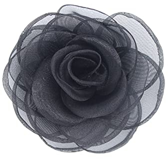 KABELIF 2 Stück Rose Brosche Ansteckblume Blume Haarspange Haarschmuck Blume Corsage Tasche Schuhe Hüte Zubehör zum Hochzeit Bankett Party 7 CM (Schwarz)