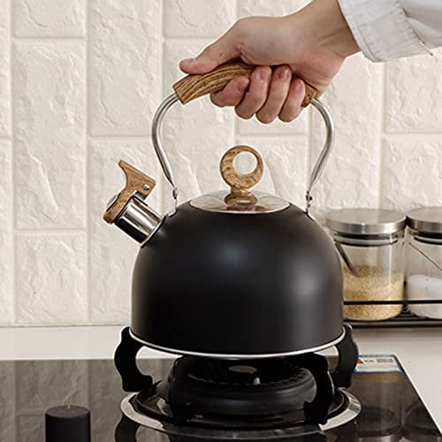 Bouilloire sifflante, Bouilloire à thé sifflante de 2,5 litres Théière en Acier Inoxydable avec poignée pour cuisinière électrique Cuisinière à gaz(Le Noir)