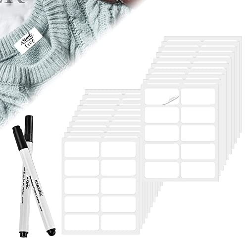 SIYINGSAERY 200Pzs Etiquetas Adhesivas Blancas Pegatinas Impermeables con 2 Rotuladores Permanentes Etiqueta Autoadhesivas Pegatinas Blancas Rectangulares para Ropa Plancha, Escribir, Tarros (3x1,5cm)
