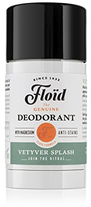 Floïd Vetyver Splash Deodorant (75 ml), Deo für Herren mit Magnesiumsalzen für hohe Absorptionsfähigkeit und lang anhaltende Frische, Körperpflege mit Anti-Flecken-Formel