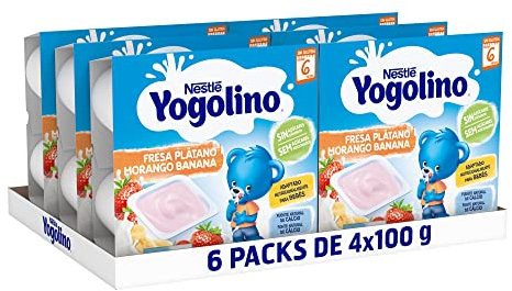 NESTLÉ YOGOLINO Fresa Plátano, a partir de los 8 meses, Pack de 6 (4x100g), Fórmula mejorada