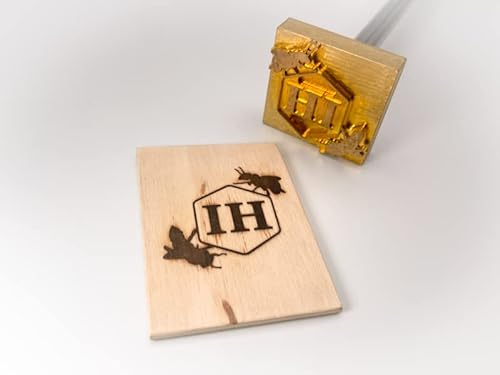 Dein Brandstempel extern beheizter Initialen im Motiv Bienenpaar für Holz, Leder, Pappe - personalisiertes Brandeisen für Imker, individueller Brennstempel für Bienenbeuten in 40 x 40 mm