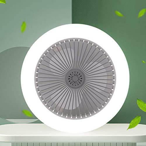 Demiawaking Aroma Ventilator LED Deckenleuchte mit Ventilator, Universal E27 LED Deckenventilator mit Lampe mit Fernbedienung 3 Balde 3 Geschwindigkeiten Dimmbar für Schlafzimmer Schlafsaal (Grau)