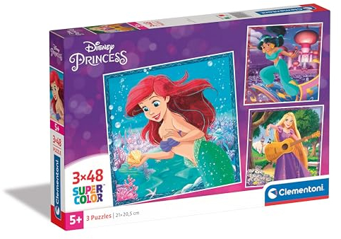 Clementoni Supercolor Disney Princesses Puzzle 3 x 48 Teile - Disney Puzzle für Kinder ab 5 Jahren - buntes Kinderpuzzle mit besonderer Leuchtkraft & Farbintensität 25304