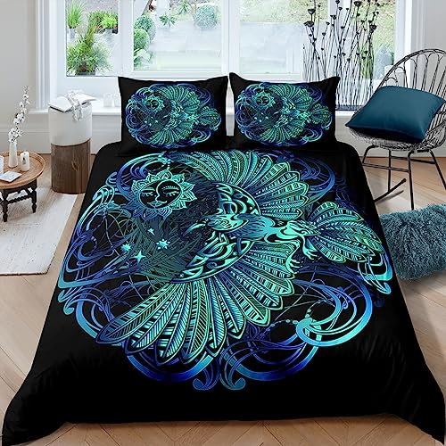 WIKINGER Bettwäsche 155x220 cm 3teilig Jungen 100% Mikrofaser Sommer Weiche Winter Warm Kinder Bettbezüge mit Reißverschluss 3D Viking Krähe Bettbezug mit 2 Kissenbezüge 80x80 cm