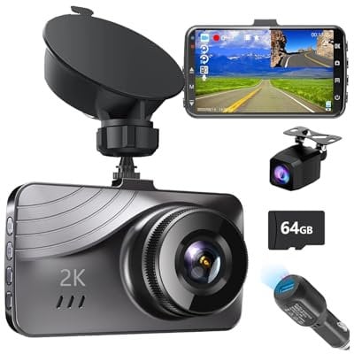 Dual Dash Camera for Cars, 3” IPS Display Dashboard Camera with 170°Wide Angle and 2K FHD Dash Cam Front and Rear, G-Sensor, Super Night Vision, Parking Monitor, WDR, Loop Recording