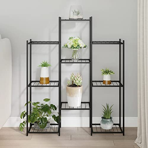 Homgoday Blumenständer Blumenregal Pflanzenregal Pflanzenständer Blumenbank Blumentreppe Pflanzentreppe Standregal für Wohnzimmer Garten Balkon Deko 83x25x100 cm Schwarz Eisen