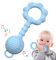 Jouet Bebe 6 Mois, Hochet Bebe 0-3 Mois, Hochet Et Jouet De Dentition 2 En 1 Pour Apaiser Les Gencives Douloureuses Et Divertir Les Tout-Petits, Silicone De QualitÉ Alimentaire(Bleu)