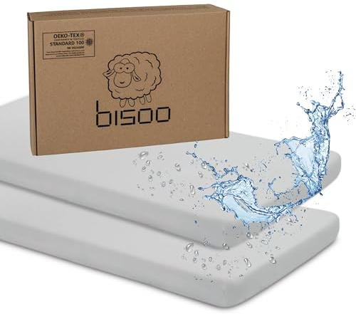 Bisoo Spannbettlaken 75x100 cm für Lauf, Krabbelgitter und Reisebett - wasserdichte Leintuch Matratzenschoner für Laufgitter Baby - 100% Baumwolljersey Öko-Tex Zertifikat - 2 Stück Set Grau 100x75