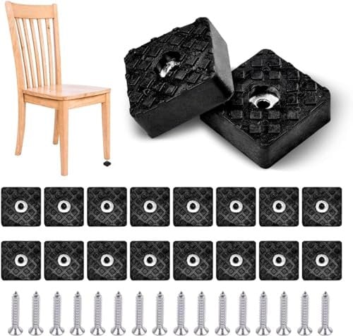DGHOME 16 Pcs Non-Slip Rubber Furniture Feet Pads with Screws, Heavy Duty 30mm x 30mm Square Floor Protector Pad for Chairs, Table, Sofa Leg, Garden Table(Black)