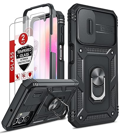 LeYi Coque pour Samsung Galaxy A25 5G Antichoc: 2 Verre Trempé+ Anneau Support,Protection de la Caméra PC Dur Anti-Chut Renforcée Armor Heavy Duty Bumper Housse Etui Coque A 25-Noir