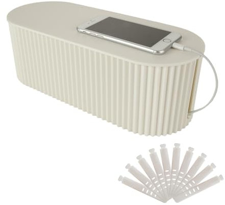 MUXHEL 1 Pcs Cable Management Box with 10 Silica Gel Cable Ties, 11.8 × 5.1 × 4.3 White Cable Organizer Box, Cord Hider Box for Organizing, Hiding and Protecting Cables