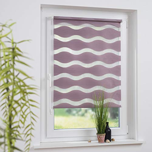Klemmfix- Duorollo/Doppelrollo in dekorativem Wellendesign, lichtdurchlässig, Blickdicht, dekorativ, Montage ohne Bohren, Breite: 80 cm/Länge: 150 cm, Farbe: Altrosa
