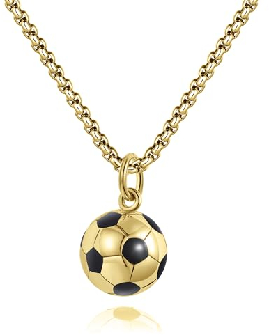 CyxenNova Halskette Herren, Edelstahl Kette Gold Silber Mit Fußball Anhänger, Modeschmuck Schmuck, Geschenke Für Männer (Gold)