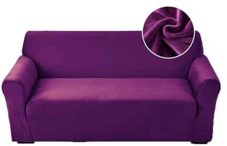 Highdi Stretch Sofabezug 4 Sitzer, Samt Élégant Waschbare Haustier-Sofa-Möbelbezüge Couchhusse Elastisch Weich Sofahusse für Wohnzimmer (Lila,4 Sitzer)