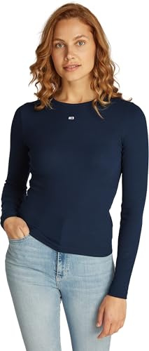 Tommy Jeans Damen Langarmshirt Slim Fit Essential aus Baumwolle, Blau (Dark Night Navy), XS