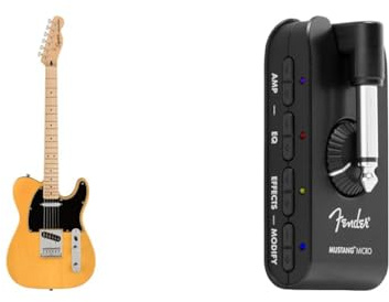 Squier Affinity Series Telecaster Electric Guitar Starter Pack including a Mustang Micro Amplifier, a Guitar with Maple fingerboard, Butterscotch Blonde color