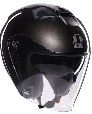 AGV - IRIDES E2206, Motorbike Open Face Helmet, Motorcycle Jet Helmet Unisex with Anti-Scratch and UV-Protective Visor, Asfalto Grey, S