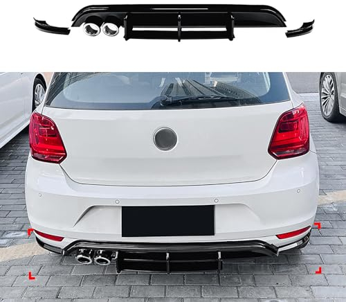 CHYPAAK Kompatibel für VW Polo MK5 6R 2009-2014, Auto-Heckstoßstangen-Diffusor-Lippenspoiler, Luftauslass-Splitter, Auspuffabdeckung, Karosserie-Kit Schwarz