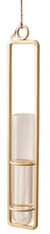 Wambere 1 x Wrought Iron Glass Vase, Hanging Container for Waterculture, Flower Vases, Hanging Bottle, Test Tube for Flowers, Glass Bottles for Home, Weddings, Birthdays, Parties, Gold, 22 x 4 cm