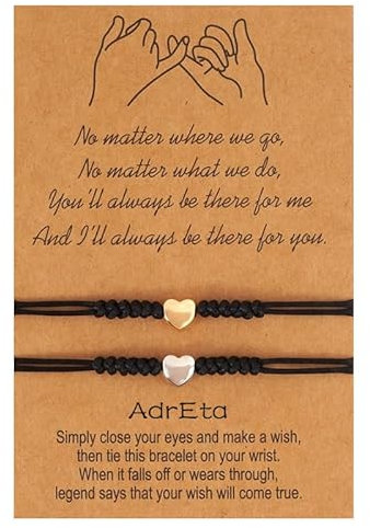 AdrEta 2Pcs Friendship Bracelets for Men and Women Best Friend Handmade String Rope Adjustable Matching Jewelry Friendship Forever Gift Silver Gold (Gold and Silver)