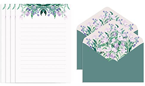 NGCG Exquisites Briefpapier-Set, Größe breit liniert, 2 große Umschläge, Hochzeitsparty-Zubehör für Einladungen, Heimgebrauch, Briefpapier-Set, lila Malflower