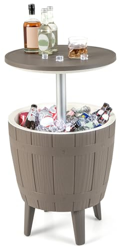 COSTWAY Ice Bucket Table, 37L Ice Beer Drinks Storage Holder with Height Adjustable Tabletop, Outdoor Garden Patio Deck Cooler Bar Table for Camping Picnic Party