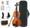 WUQIMUSC Violine 4/4 komplettes Set für Anfänger, Erwachsene, Studenten, gealtertes Fichtenahorn, Massivholz-Geide, Ebenholzbeschläge mit Hartschalenkoffer, Schulterstütze, Bogen, Stimmgerät, extra