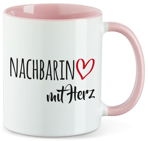 Huuraa Motivtasse Nachbarin mit Herz Geschenk 330ml Rosa Nachbarin Souvenir