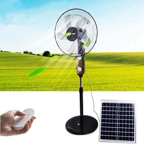 HSSMEUR Solar Rechargeable Pedestal Fans Solar Panel Oscillating Standing Fan Outdoor Floor Fan for Porches