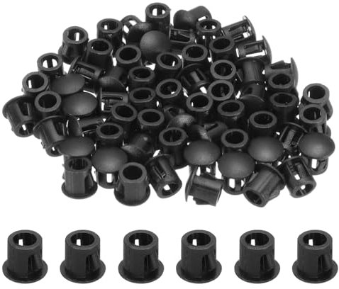 sourcing map 100pcs Nylon Plastic Hole Plugs, 1/5(6mm) Round Drill Screw Hole Plugs Covers Knockout Locking Plastic Plugs Insert End Caps for Kitchen Cabinet Furniture, Black