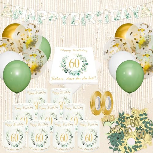 60. Geburtstag Deko Set - Servietten, Windlicht Tischdeko, Konfetti, Luftballons und Girlande - Geschenke für Frau und Mann