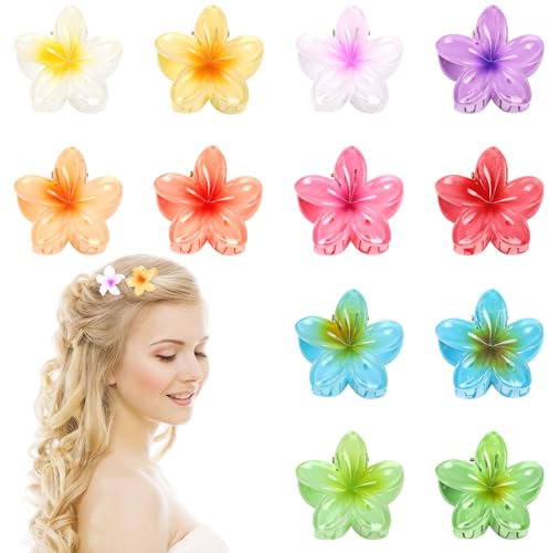 12 Stück Kunststoff Blumen Haarklammer klein 4cm Hawaii Haarspangen Damen Matt Rutschfeste Hair Clip Niedliche Haarschmuck Blumen für Alltag Party Hochzeit und Strand Party Pool Urlaub