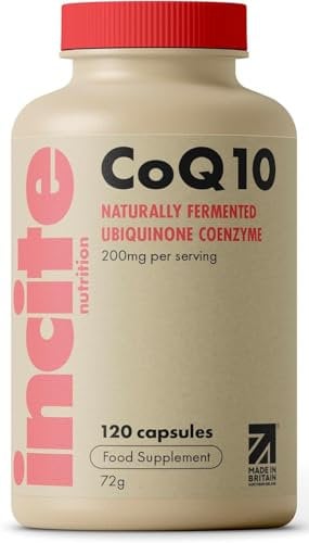 Incite Nutrition Coenzima Q10 in Capsule. Confezione da 120 Integratori al Q 10. Q10 Coenzima Che Favorisce la Salute Cardiaca e un Sano Invecchiamento. Fornitura da 2 mesi.