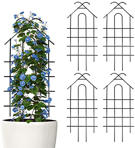 ARIFARO - Enrejado de jardín de metal de 101,6 cm, enrejado resistente para plantas en maceta, plantas de casa, enredaderas, paquete de 4, color negro