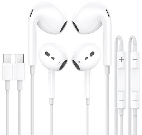 Kopfhörer mit Kabel iPhone 16, 2Pack USB C Kopfhörer In-Ear Typ C HiFi-Stereo Ohrhörer mit Mikrofon und Lautstärkeregler Kompatibel für iPhone 16 15 Plus Pro Max/iPad, Samsung Galaxy S24 S23 S22 Ultra