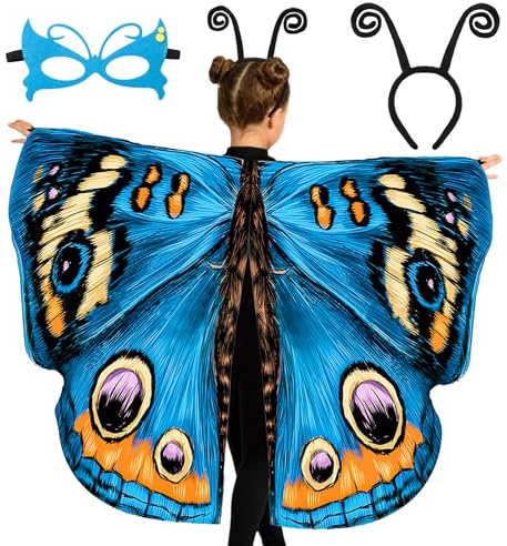 Tacobear Déguisement Papillon Enfant Fille Ailes de Papillon avec Masque Serre-tête Cape Papillon Costume de Papillon Deguisement pour Halloween Carnaval Noël Cosplay