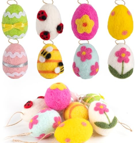 8 Stück Wollfilz-Eier zum Aufhängen, Ornamente für Osterdekoration, Ostereier-Dekoration für Girlande, Basteln, Baum-Hängeornamente, Party-Dekoration, pastellfarbene, Bunte Eier für Heimdekoration