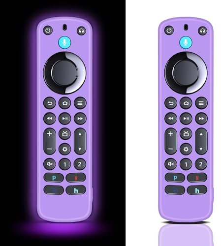 Custodia protettiva in silicone per telecomando per Alexa Fire TV TV Glow in The Dark, cover remota per Alexa Fire TV Pro Voice Smart TV Fire Smart TV 2022(viola luminoso) – 【2 confezioni】