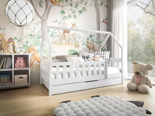 Kinderbett 80x160, Matratze, SchubladeInklusive, Schaumstoffmatratze, Weiß | Bett, Betten mit Lattenrost, für Kinder